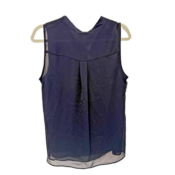 Tommy Hilfiger Blouse Womens Large Navy Blue Sleeveless Ruffle Chiffon Top NWT - Picture 5 of 7